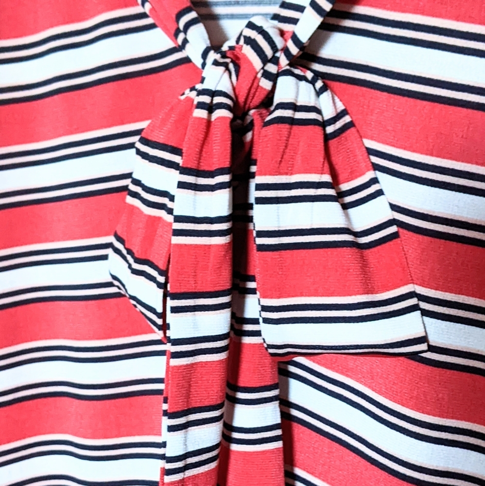 Red Sleeveless Blouse with Stripes. Size Medium.